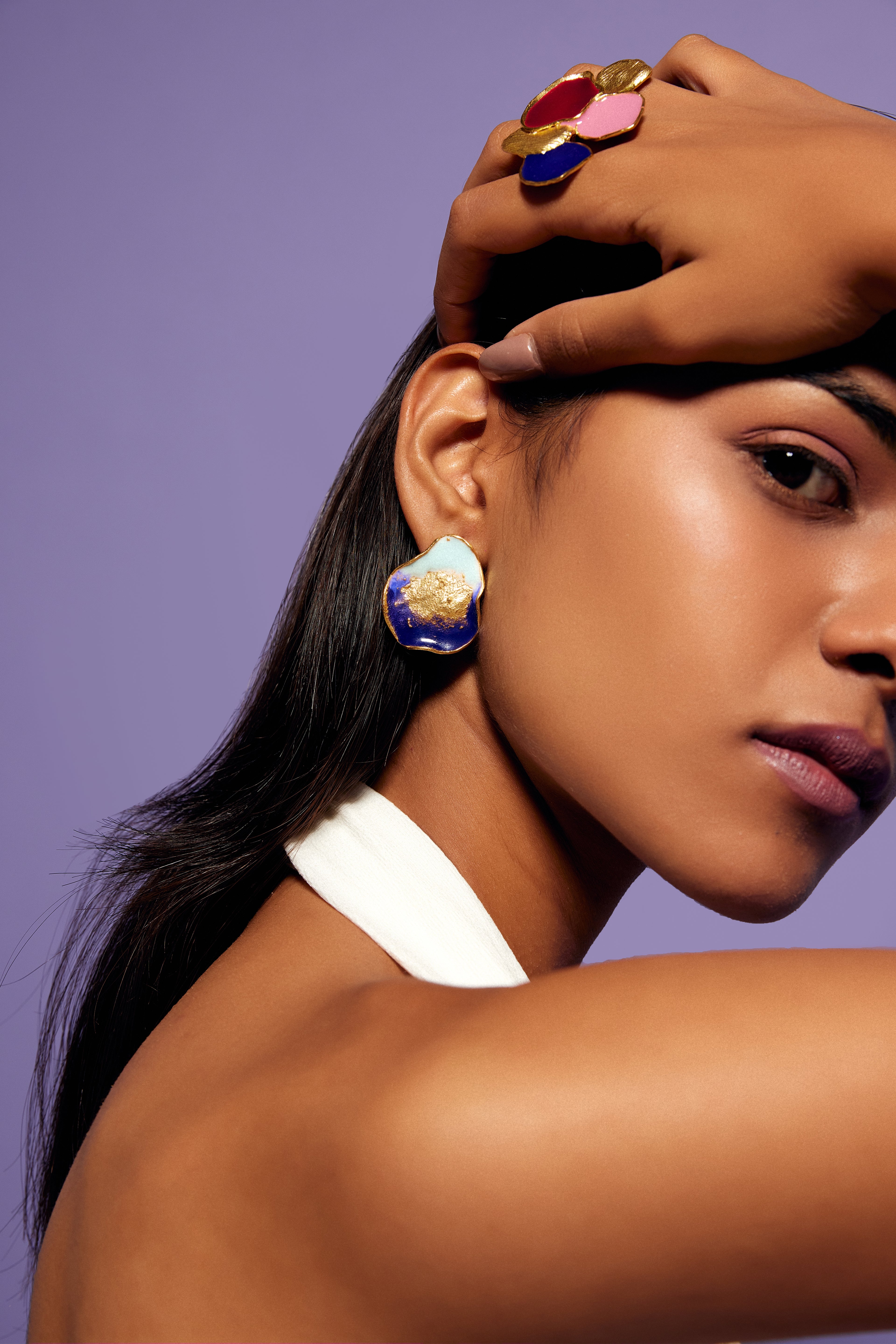 Golden Oasis Studs - Blue & Purple