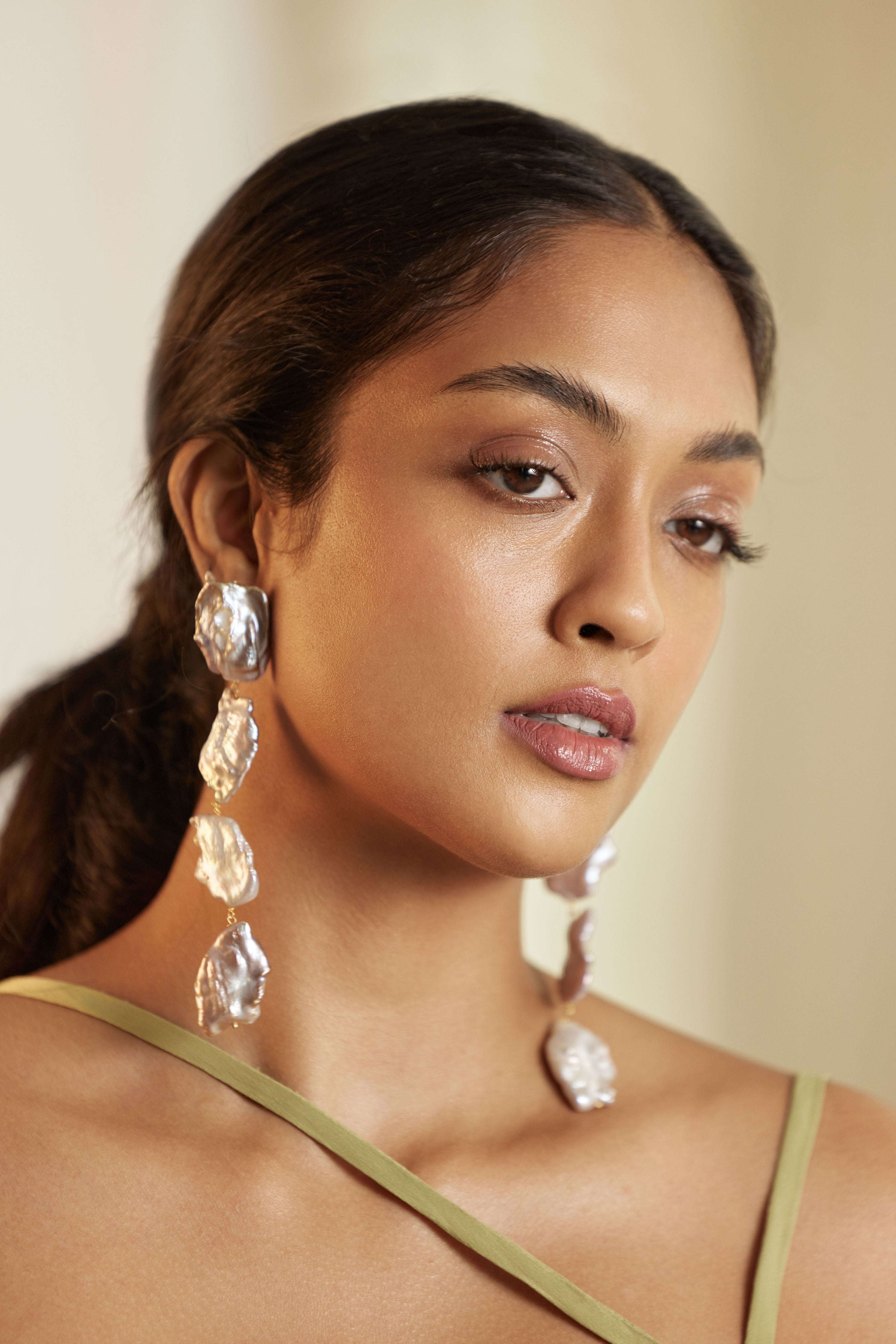 Long baroque pearl earrings