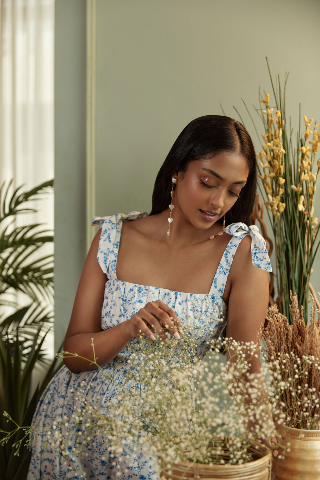 Heart shaped pearl waterfall earrings